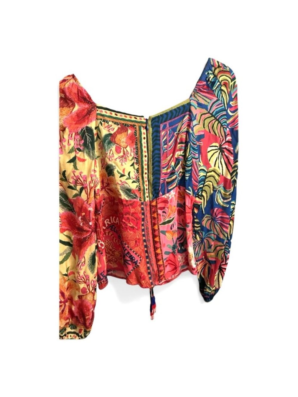 Farm Rio For Anthropologie Floral Patchwork Long Sleeve Blouse S Boho Tropical - Picture 5 of 6